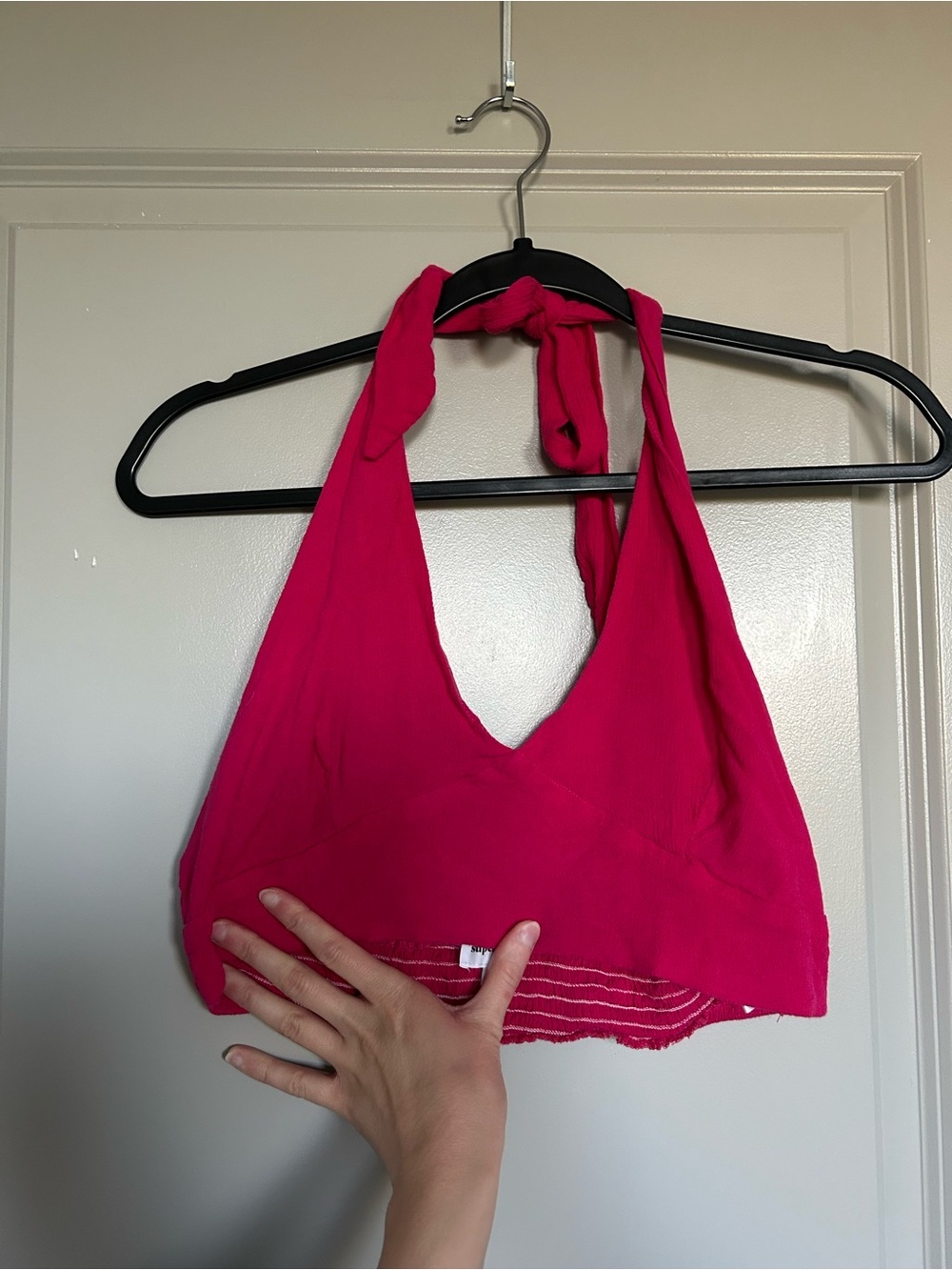 superdown Hot Pink Linen Summertime Halter Bralette